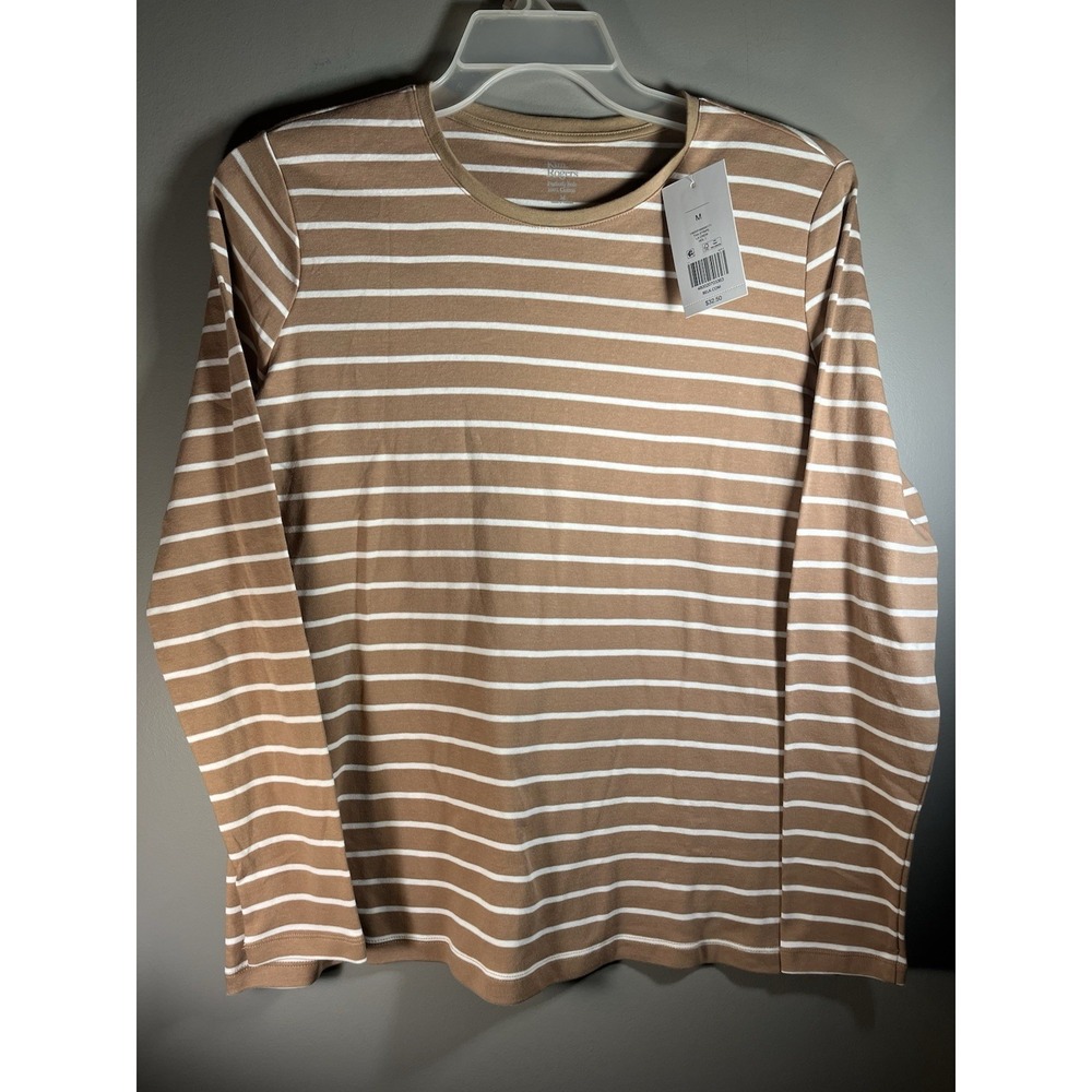 Kim Rogers Tan White Stripe Top SZ M NEW WITH‎ TAG Women's